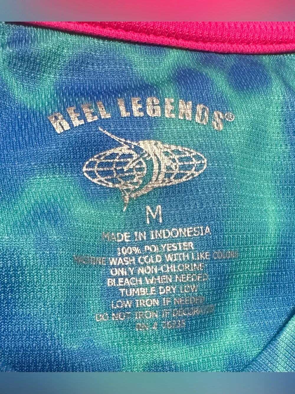 Reel Legends Blue & Teal Water-Print Long-Sleeve Swim Coverup Shirt M     💙💚💙